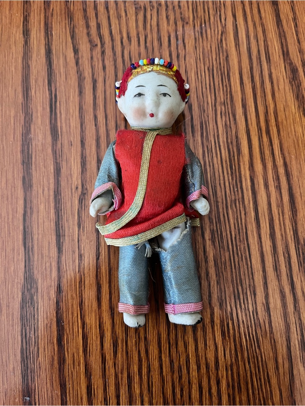 Vintage Red and Silver Fabric Doll with Beaded Headband